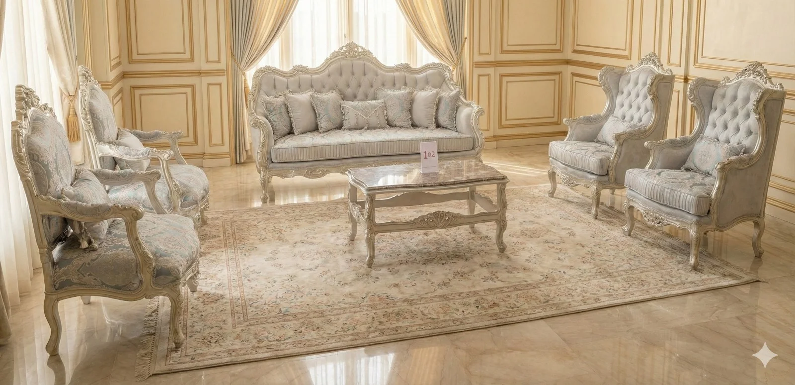 Grand Traditional Living Room Set | Luxury Silver-Leaf & Tufted Velvet