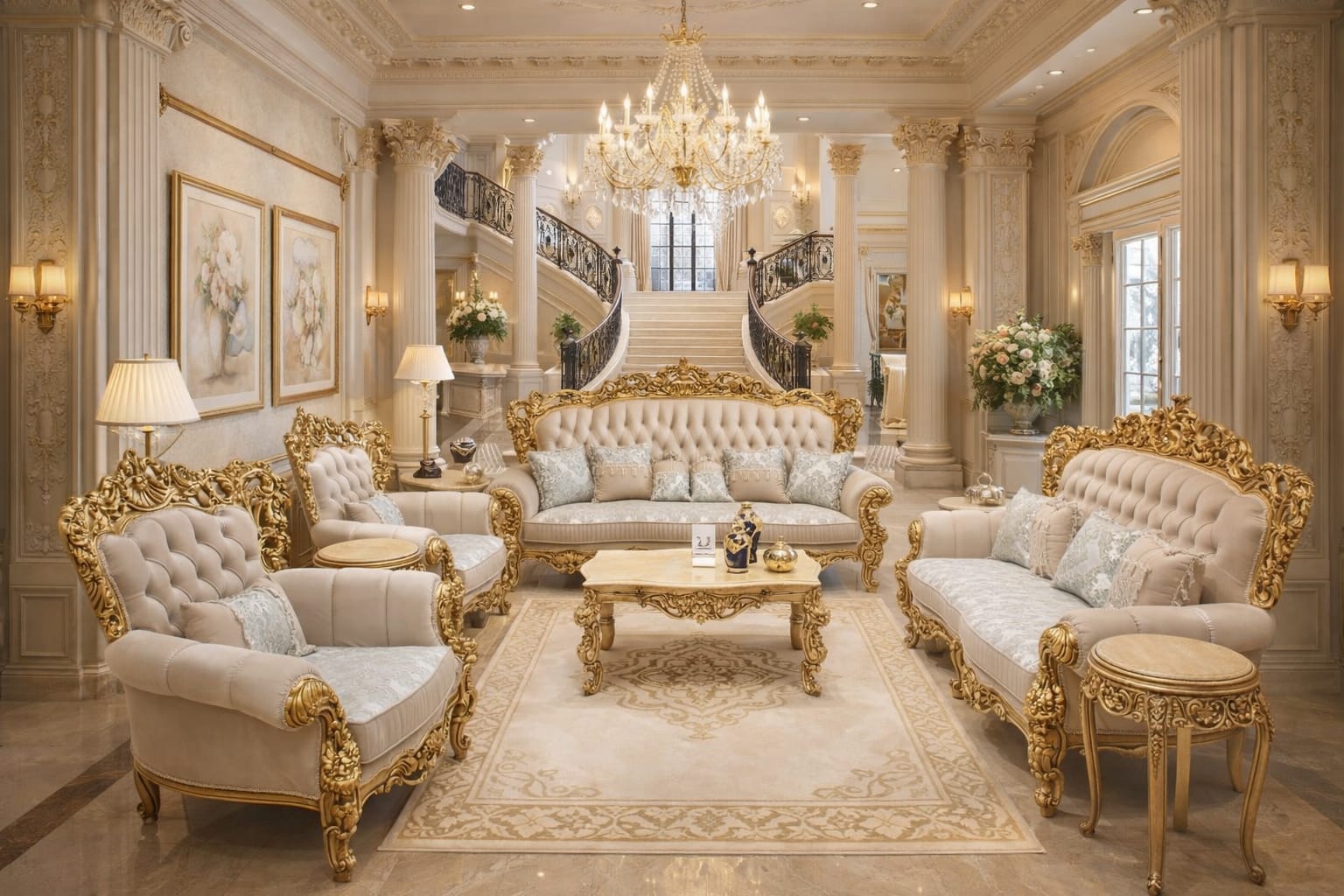 Elite Traditional Palace Furniture | Premium Gold-Trimmed formal Sitting Set