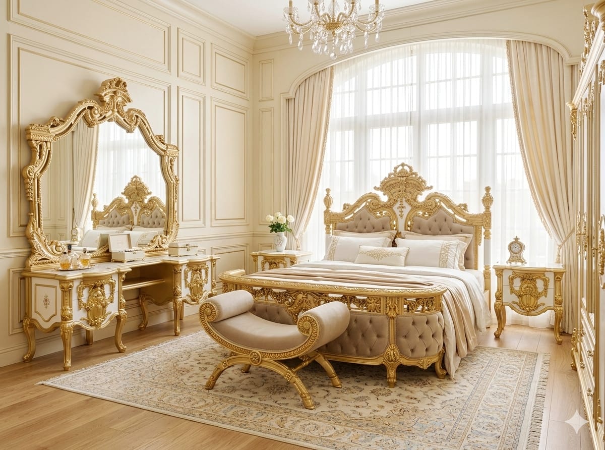 Palatial Baroque Master Suite (Ivory & Antique Gold Collection)