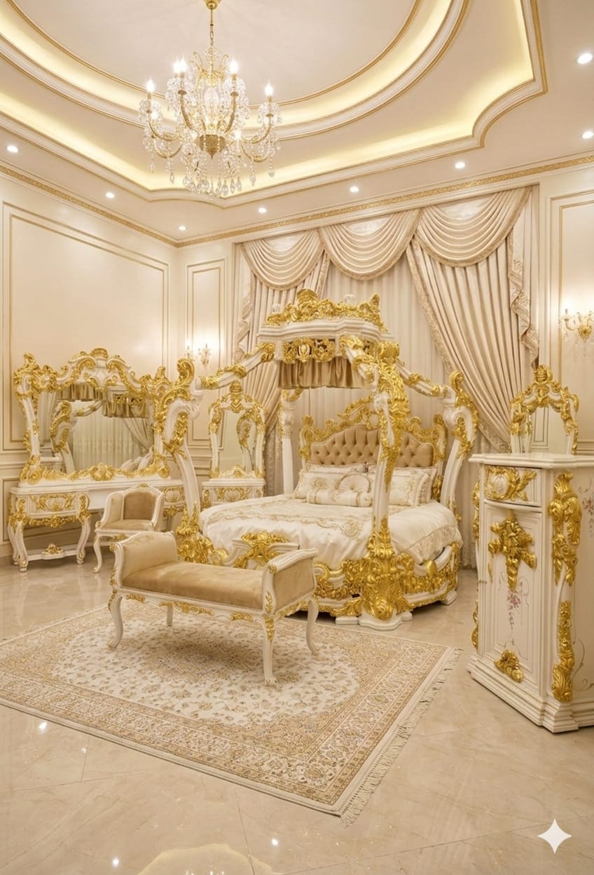 Sovereign Gold & Pearl Canopy Bedroom Suite (Elite Victorian Edition)