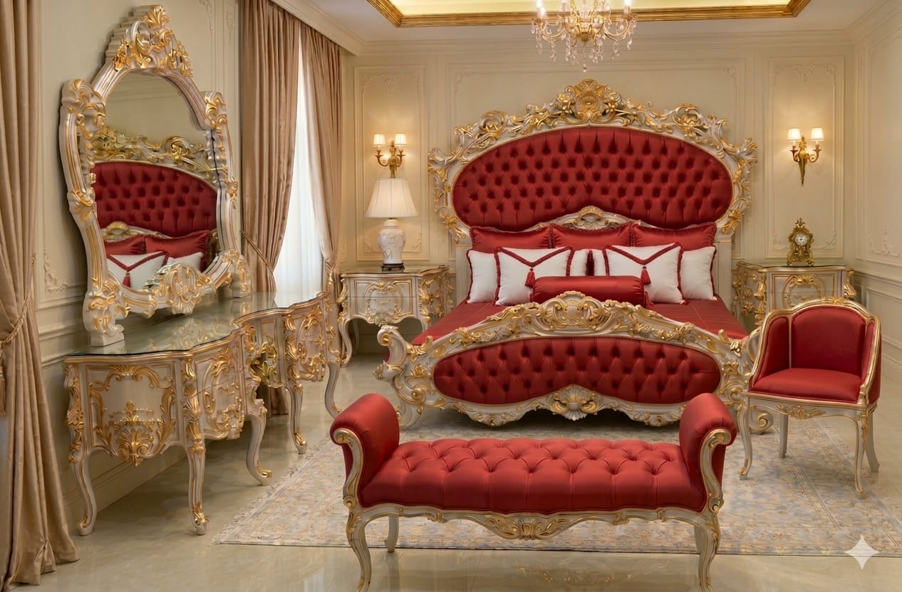 Royal Victorian Gold & Crimson Luxury Bedroom Suite
