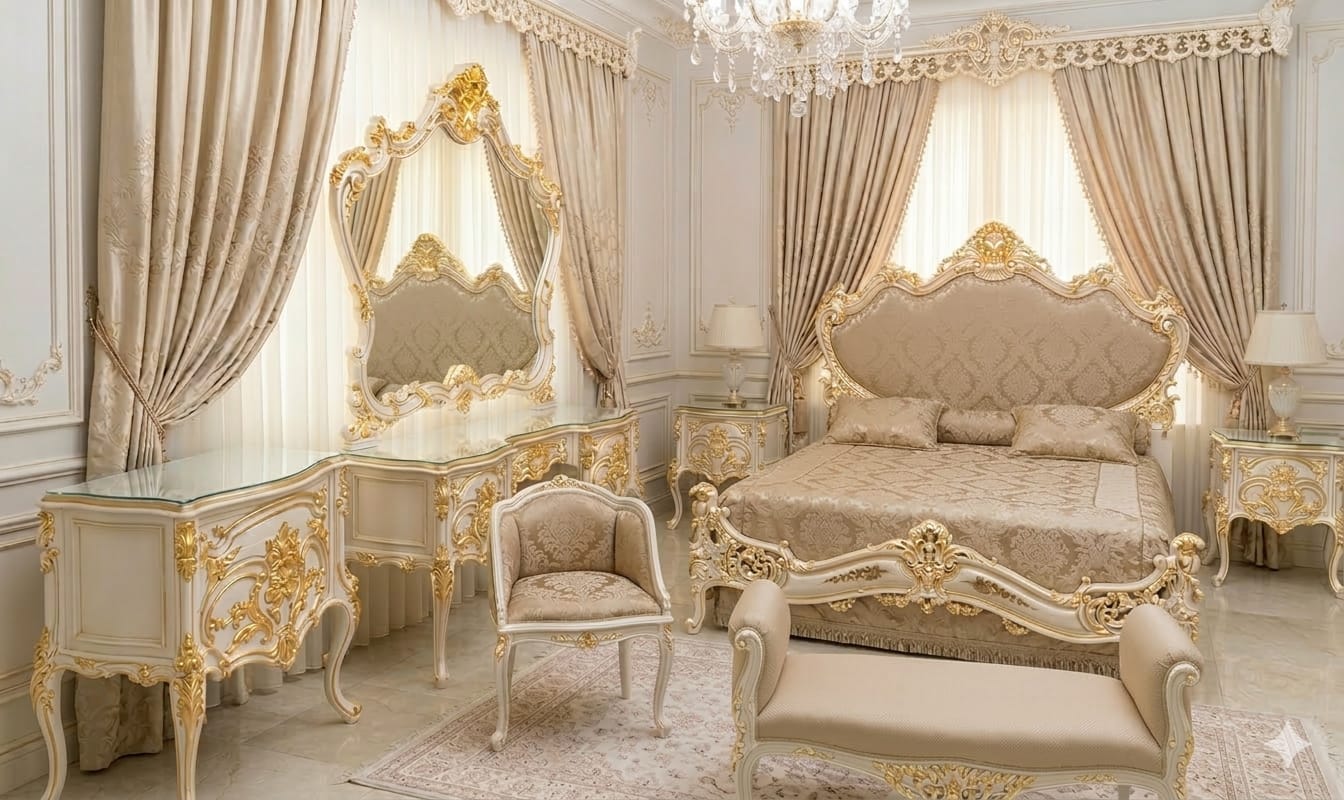Imperial Versailles Cream & Gold-Leaf Master Suite