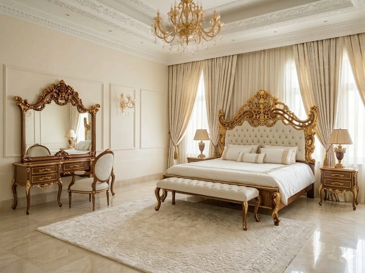 Majestic Sovereign Walnut & Gold Hand-Carved Master Suite