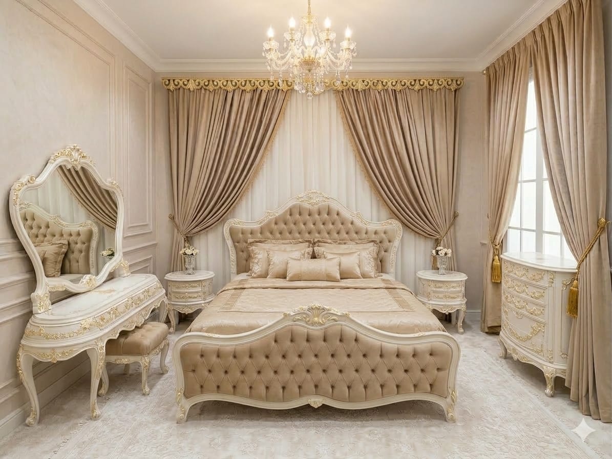 Royal Silken Slate & Ivory Imperial Bedroom Ensemble