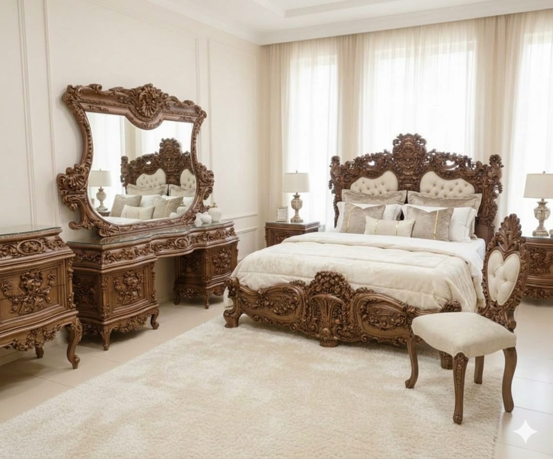 Heritage Mahogany & Gold Acanthus Baroque Master Suite | Artisanal Wood Edition