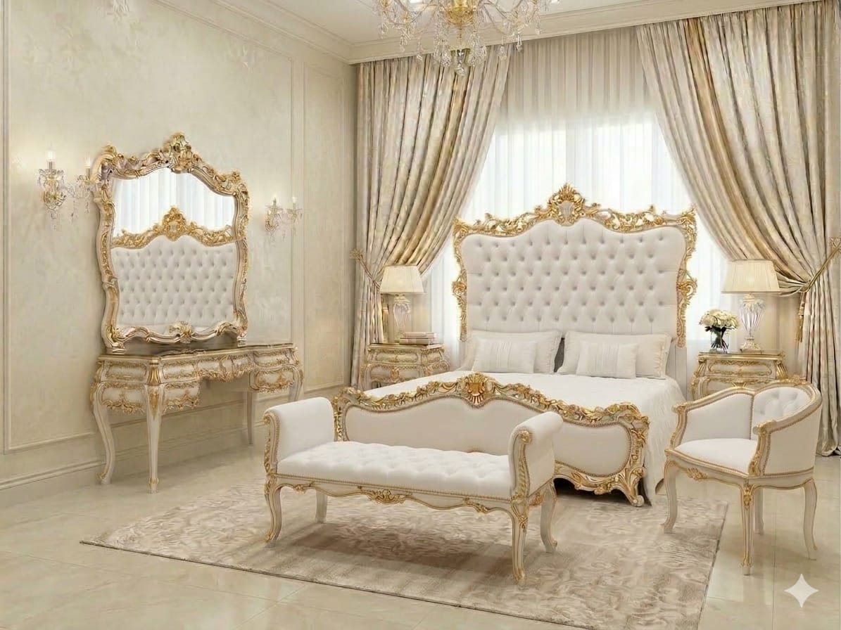 The Pearl Essence White & Gold Royal Bedroom Suite