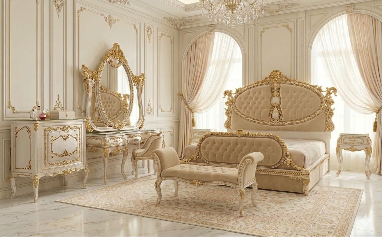 Sovereign Alabaster & Gilded Oval Bedroom Ensemble | Neoclassical Grace Edition