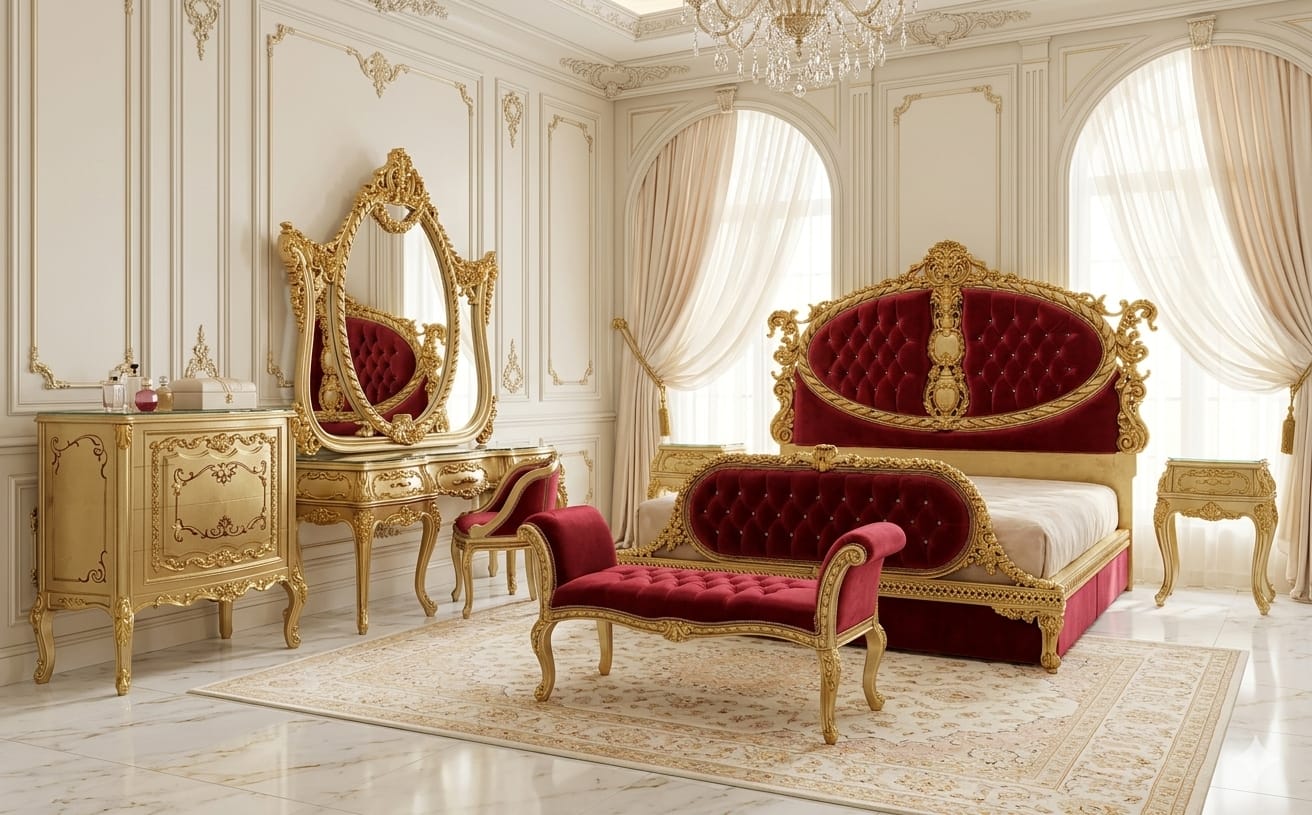 Imperial Crimson & Gilded Gold Baroque Master Suite | Sovereign Majesty Edition