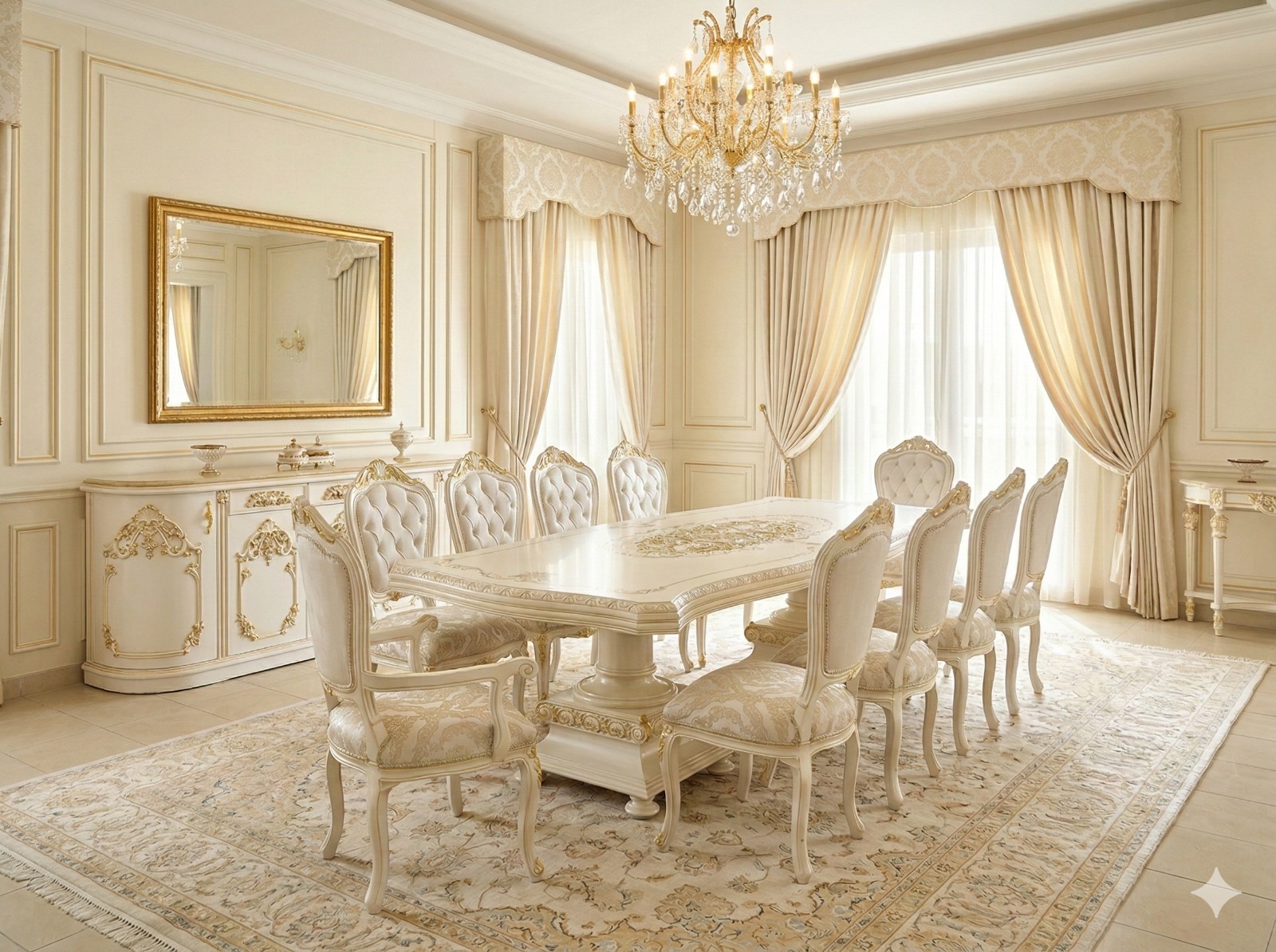 Royal Victorian 10-Seat Hand-Carved Dining Ensemble