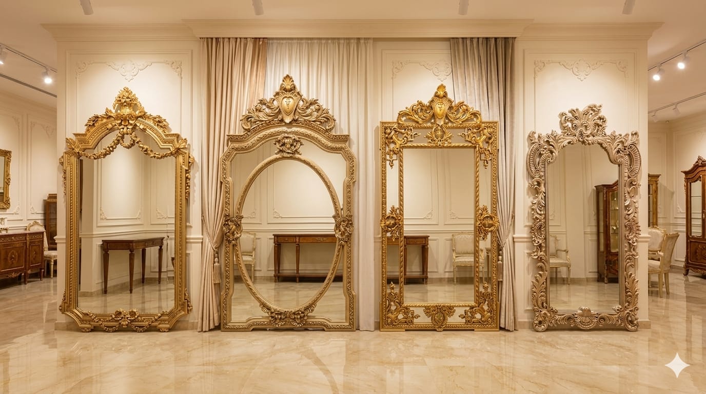 Antique Baroque Vanity Console Mirror  Set
