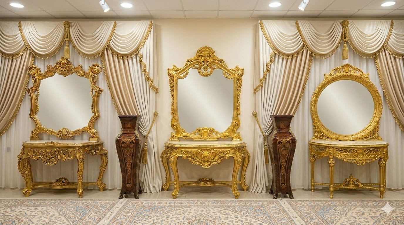 Antique Baroque Vanity Console Mirror  Set