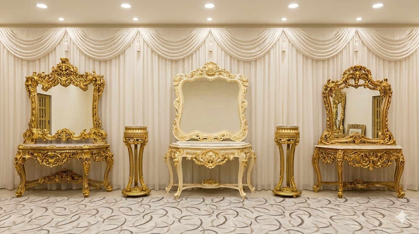 Antique Baroque Vanity Console Mirror  Set