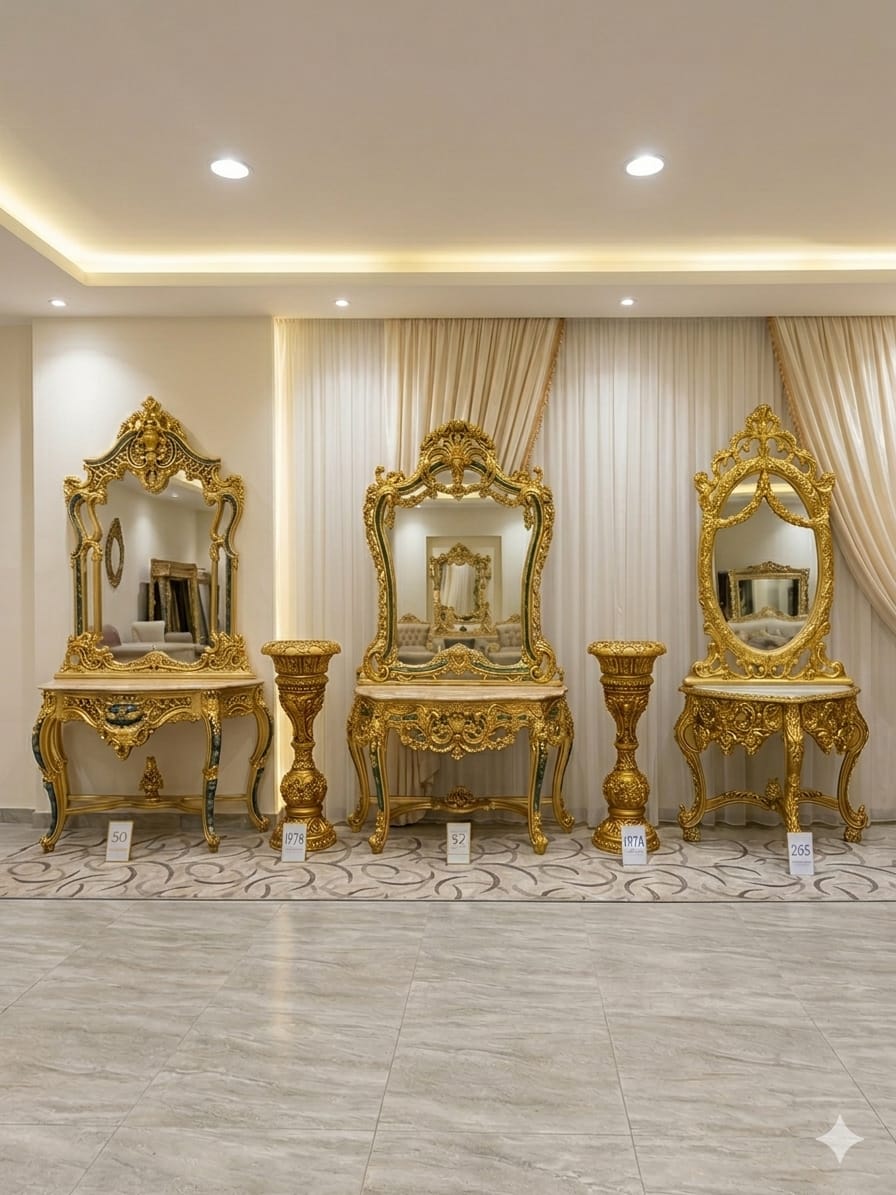 Antique Baroque Vanity Console Mirror  Set