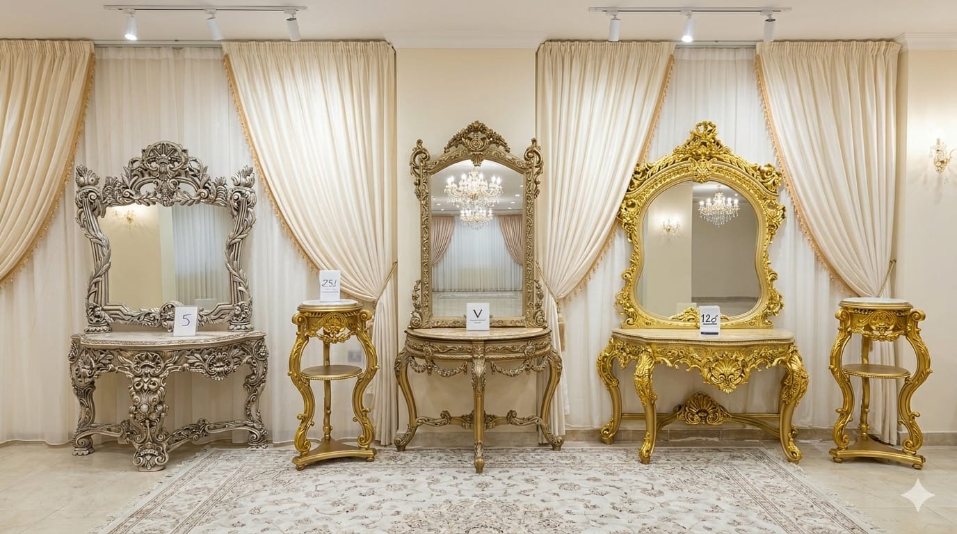 Antique Baroque Vanity Console Mirror  Set