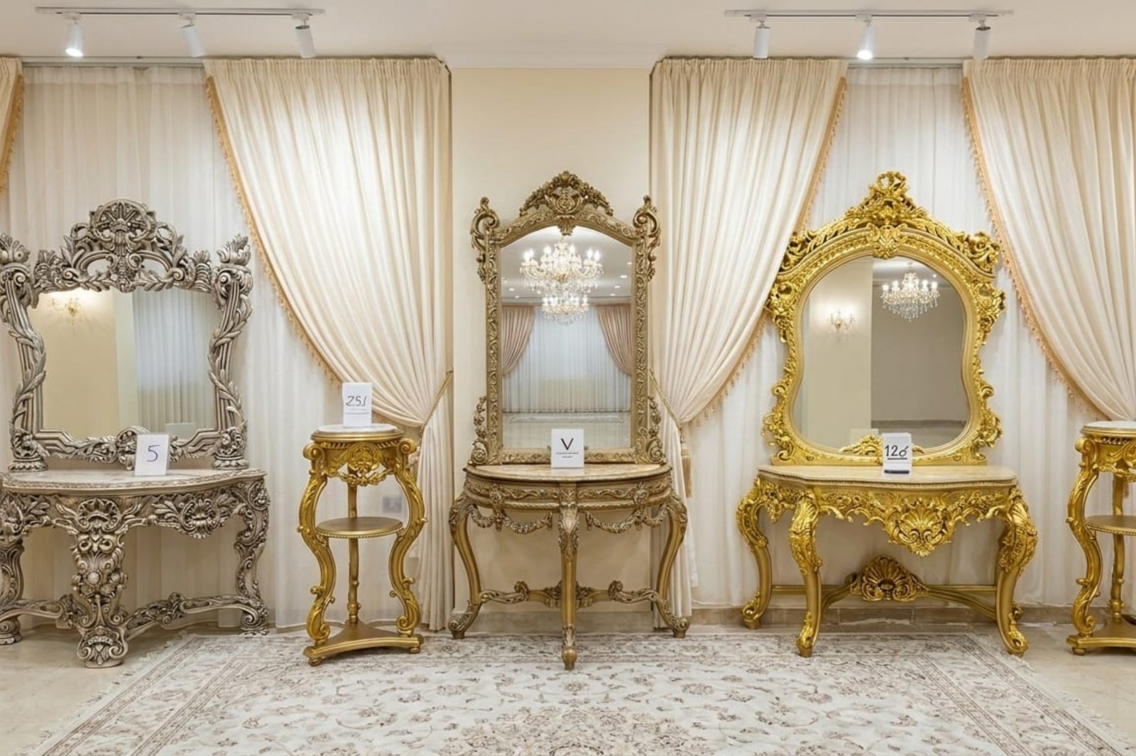 Antique Baroque Vanity Console Mirror  Set