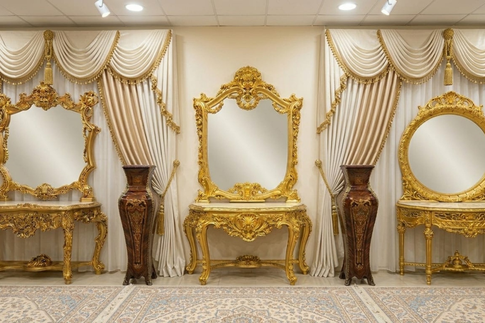 Antique Baroque Vanity Console Mirror  Set