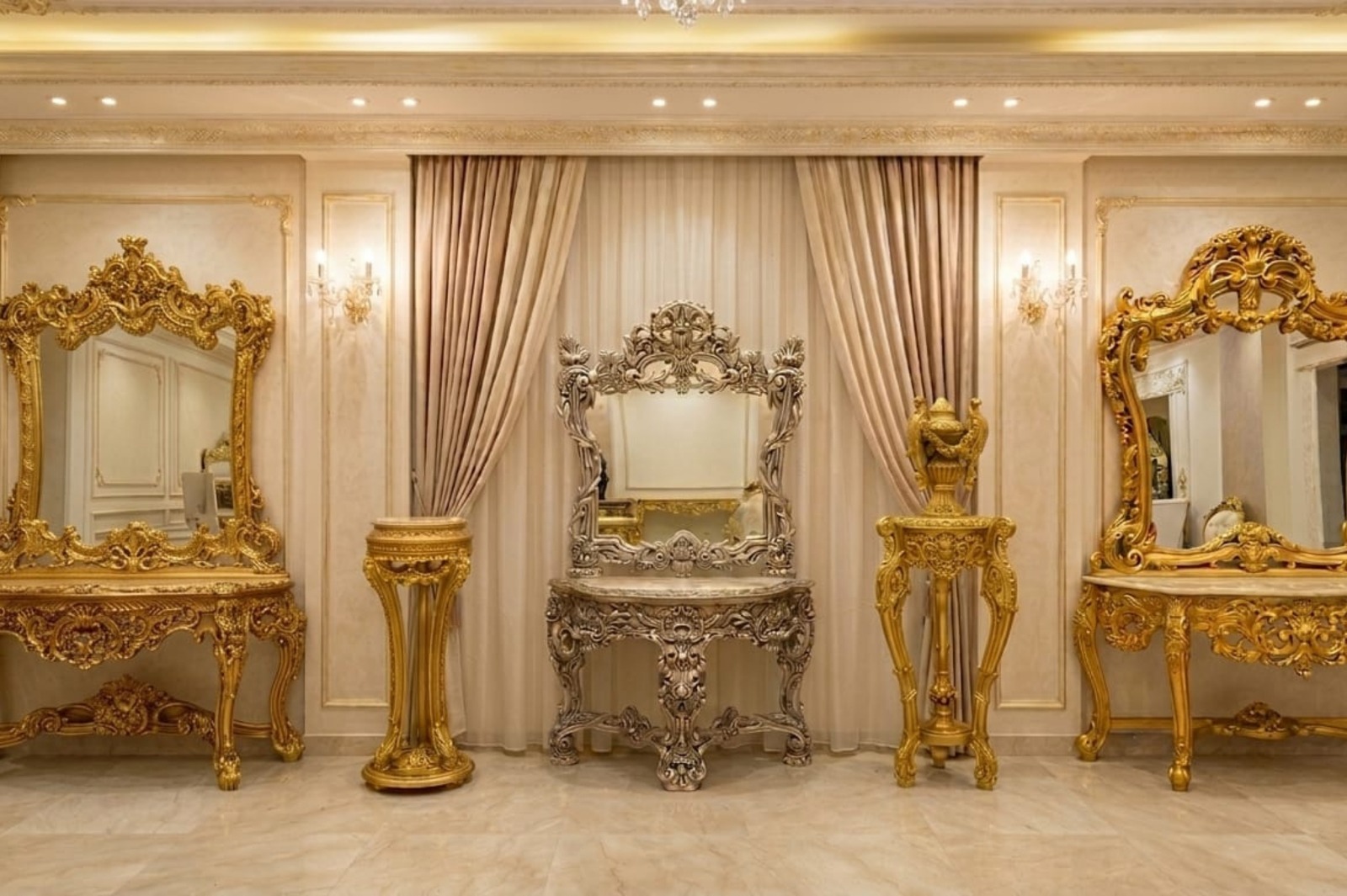 Antique Baroque Vanity Console Mirror  Set