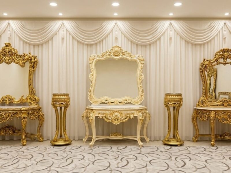 Antique Baroque Vanity Console Mirror Set