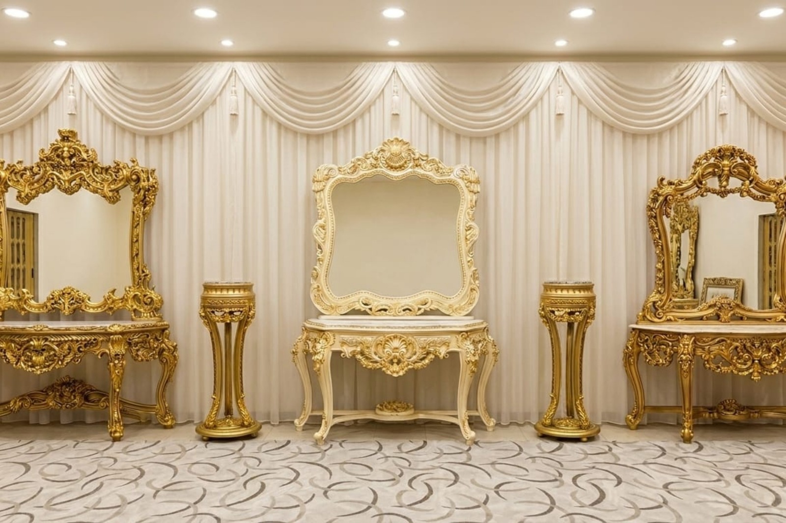 Antique Baroque Vanity Console Mirror  Set
