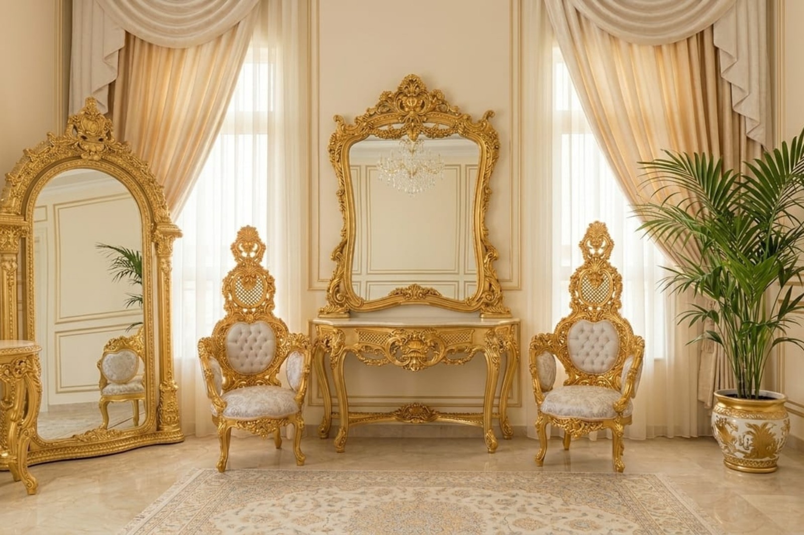 Traditional Antique Console Table & Chair