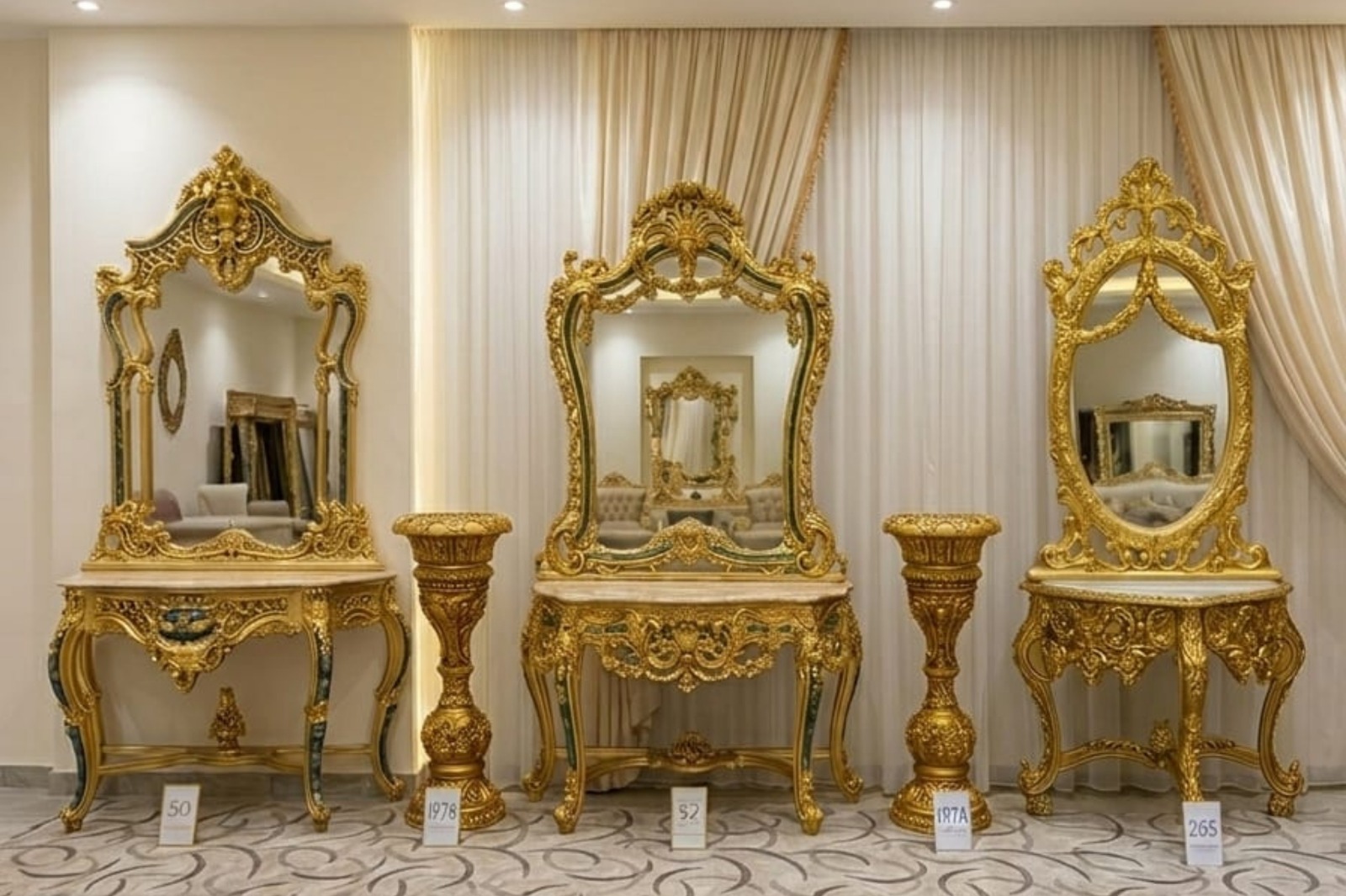 Antique Baroque Vanity Console Mirror  Set