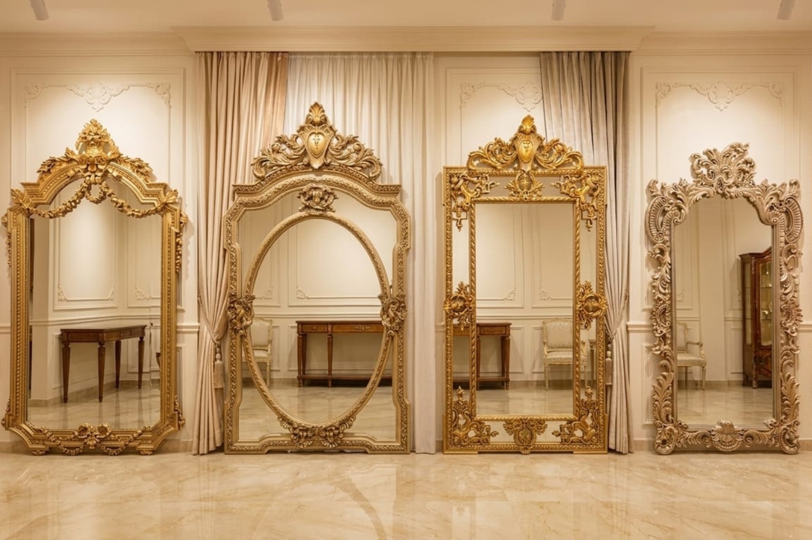Antique Baroque Vanity Console Mirror  Set