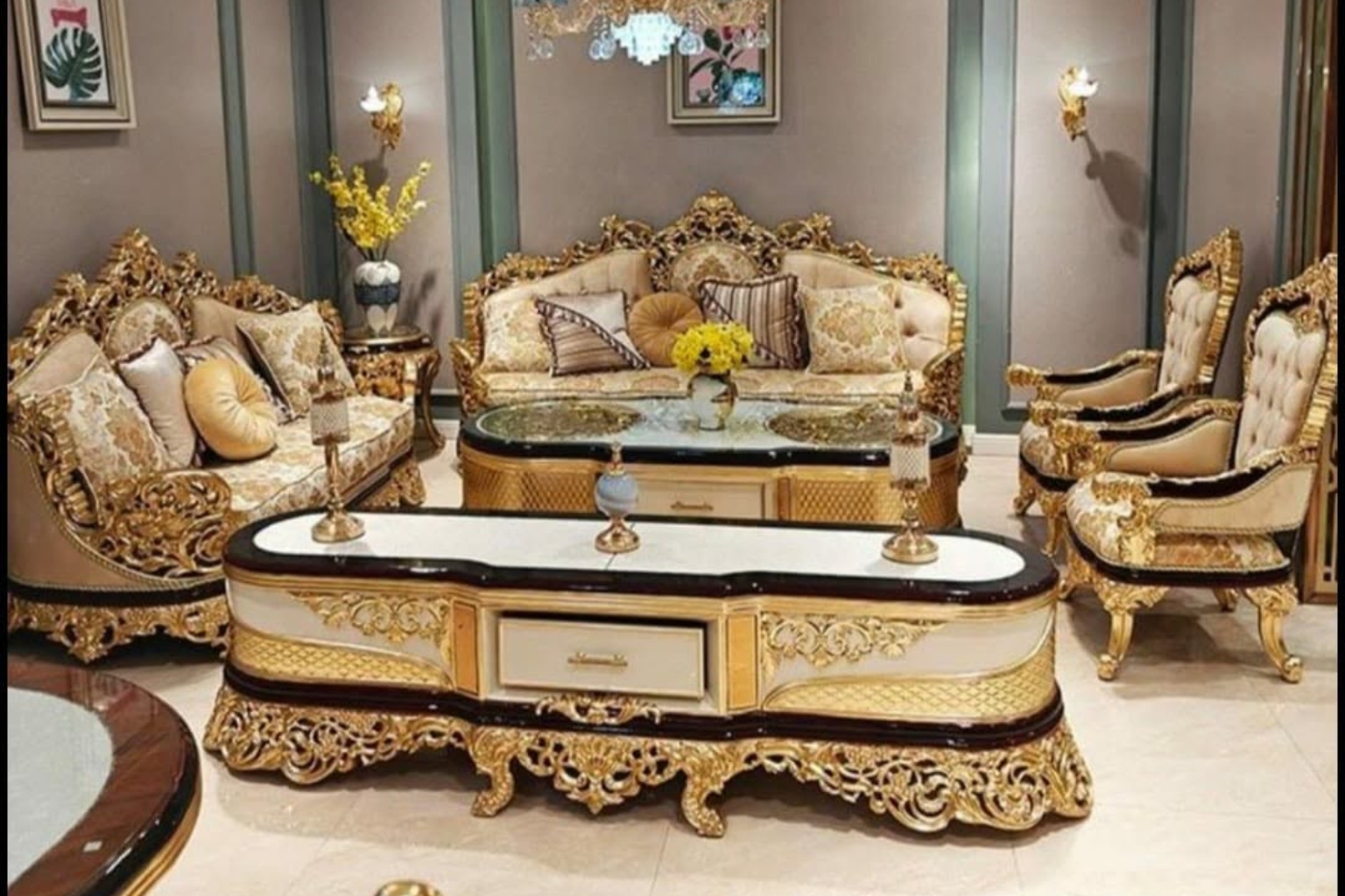 Luxury Gold & Cream Royal Living Room Furniture Set