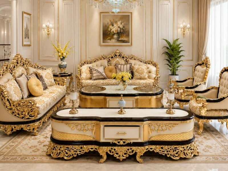 Luxury Gold & Cream Royal Living Room Furniture Set