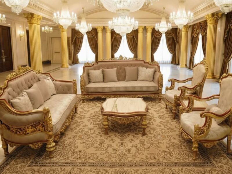 Luxury Beige & Gold Classic Royal Living Room Furniture Set