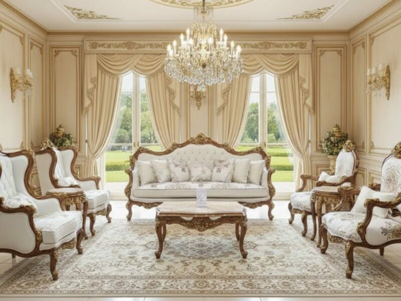Elegant White & Gold Royal Living Room Furniture Set