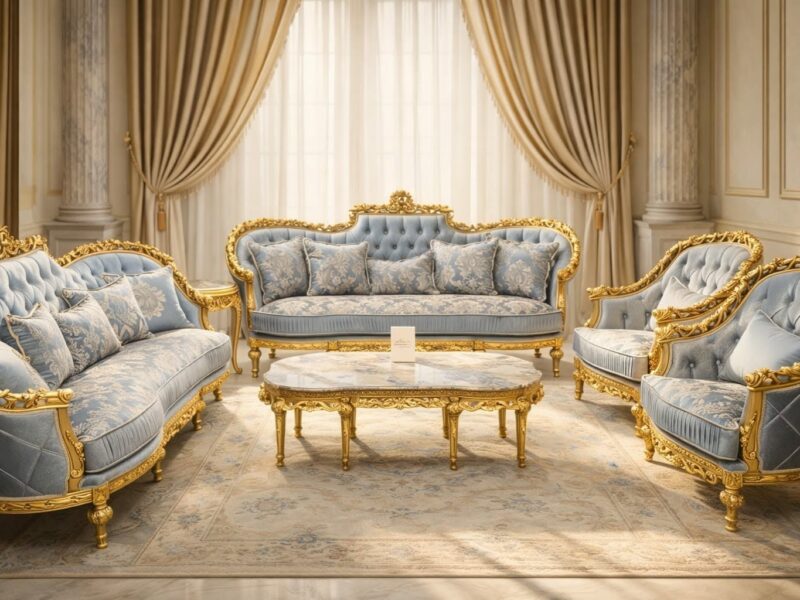 Luxury Blue & Gold Royal Living Room Furniture Set