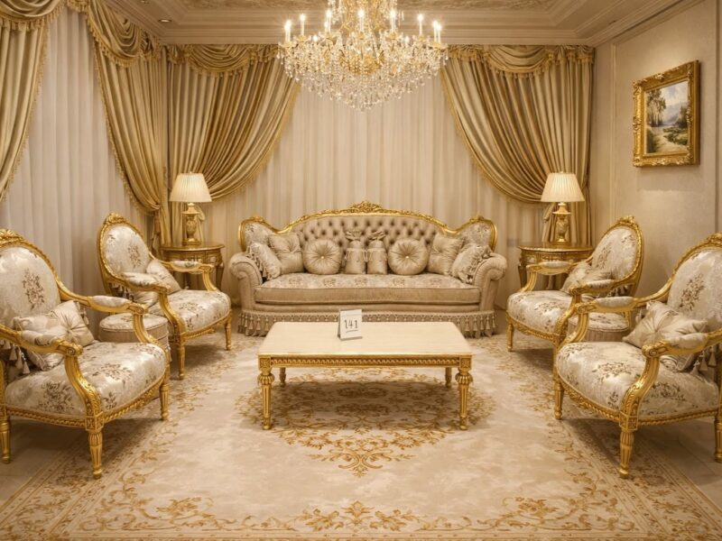 Opulent Gold Leaf & Silk Damask Sofa Suite | Classic French Design