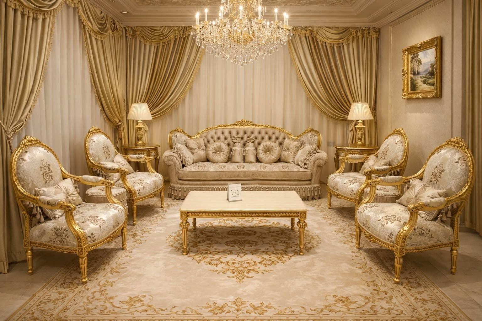 Opulent Gold Leaf & Silk Damask Sofa Suite | Classic French Design