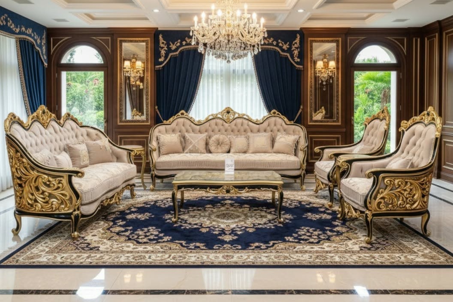 Royal Baroque French Sofa Set | Luxury Beige & Gold Living Room