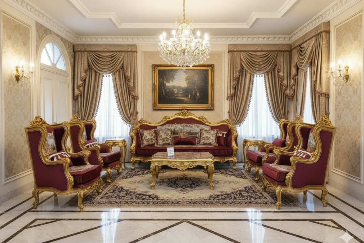 Royal French Rococo Furniture Set – Gold & Velvet Sofa Suite
