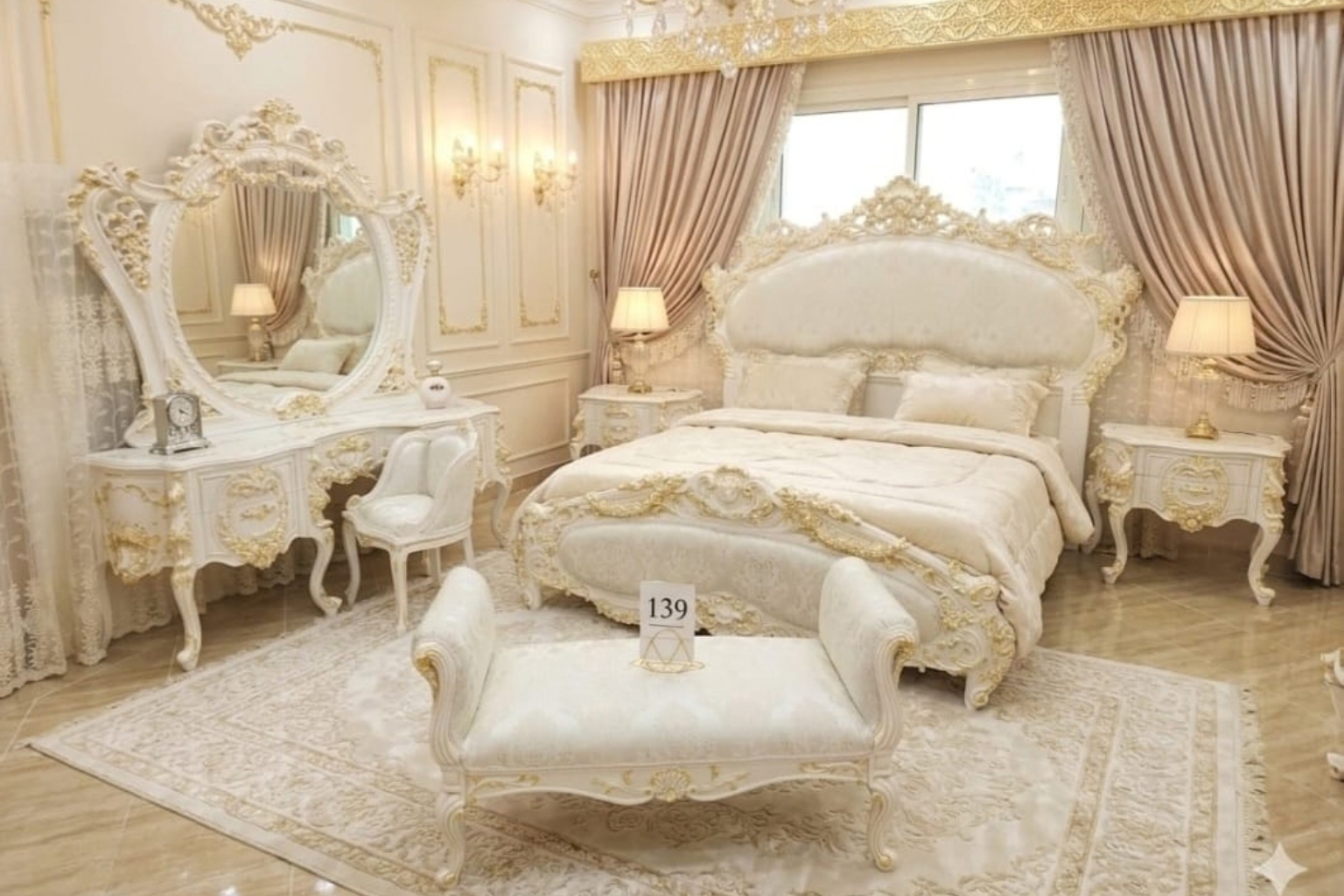 Royal Baroque Master Bedroom Set | Luxury White & Gold Carved Furniture